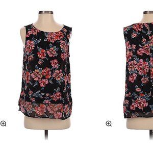 Halogen Black Sleeveless Floral Blouse
